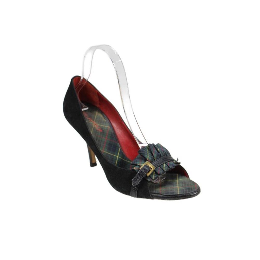 Dsquared2 Womens Plaid Open Toe High Heels Shoes Black Combo Size 9
